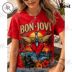 Bon Jovi The Beach Is My Happy Place Tropical Rock Band Graphic T-Shirt