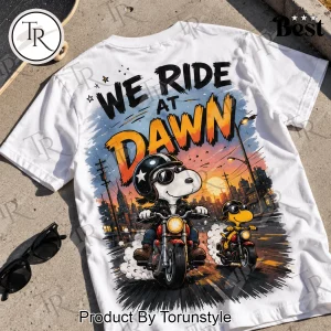 Snoopy We Ride At Dawn Motorcycle Biker Graphic T-Shirt