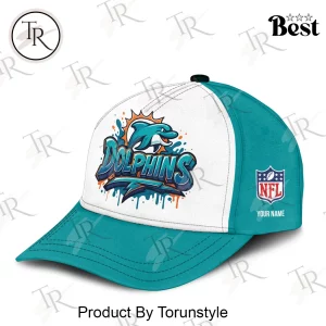Miami Dolphins Personalized Custom Name Graffiti Splash NFL Baseball Cap
