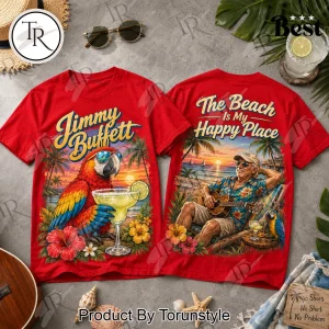 Jimmy Buffett The Beach Is My Happy Place Graphic T-Shirt Jimmy Buffett The Beach Is My Happy Place Graphic T-Shirt