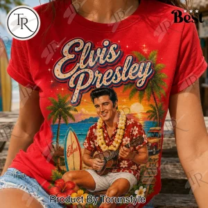 Elvis Presley Vintage Hawaiian Aloha Summer Beach Is My Happy Place Graphic T-Shirt