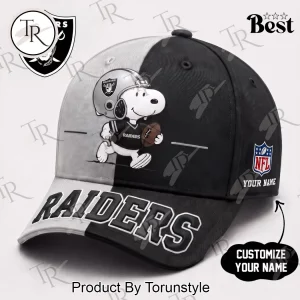 Las Vegas Raiders Snoopy NFL Personalized Custom Name Split Color Baseball Cap