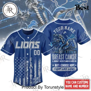 Detroit Lions Breast Cancer Awareness Hope Over Fear Custom Baseball Jersey