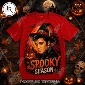 Elvis Presley Spooky Season Halloween Rockabilly Witch and Vampire Graphic T-Shirt