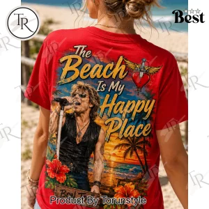Bon Jovi The Beach Is My Happy Place Tropical Rock Band Graphic T-Shirt