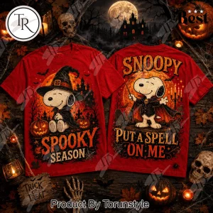 Snoopy Spooky Season Witch and Vampire Halloween Red Graphic T-Shirt Snoopy Spooky Season Witch and Vampire Halloween Red Graphic T-Shirt