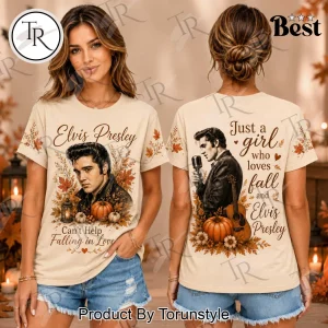 Elvis Presley Just A Girl Who Loves Fall Autumn Leaves Pumpkin Vintage Graphic T-Shirt