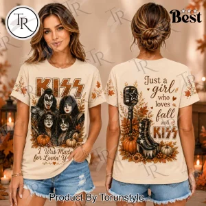 KISS Just A Girl Who Loves Fall And KISS Vintage Pumpkin Graphic T-Shirt