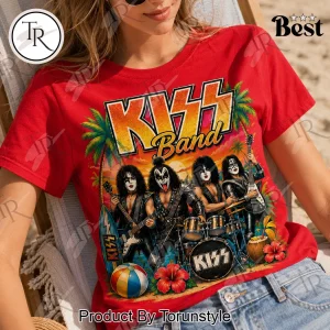 KISS Rock Band The Beach Is My Happy Place Summer Tropical Red Graphic T-Shirt