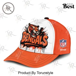 Cincinnati Bengals Personalized Name Graffiti Drip Tiger Mascot Baseball Cap
