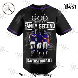 Baltimore Ravens God First Family Second Faith and Brotherhood Black Premium Baseball Jersey