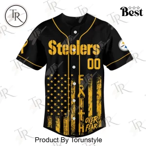 Pittsburgh Steelers Breast Cancer Awareness Hope Over Fear Personalized Black Gold Baseball Jersey