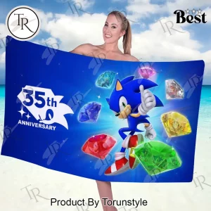Sonic the Hedgehog 35th Anniversary Chaos Emeralds Vibrant Blue Beach Towel Sonic the Hedgehog 35th Anniversary Chaos Emeralds Vibrant Blue Beach Towel
