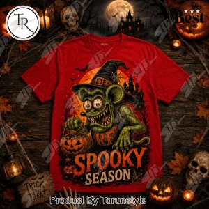 Rat Fink Spooky Season Halloween Witch Hat Red Double-Sided Graphic T-Shirt