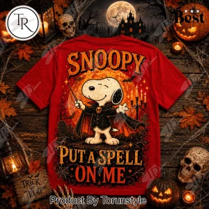 Snoopy Spooky Season Witch and Vampire Halloween Red Graphic T-Shirt