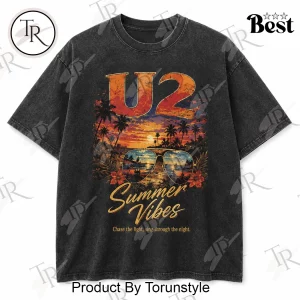 U2 Summer Vibes Retro Sunset Washed Black Graphic T-Shirt