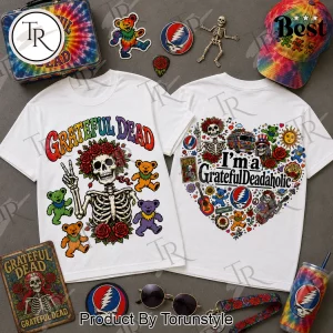 Grateful Dead Bertha Skeleton and Dancing Bears Vintage Retro Double Sided Graphic T-Shirt