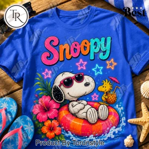 Retro Peanuts Snoopy Tropical Hibiscus Blue Premium T-Shirt