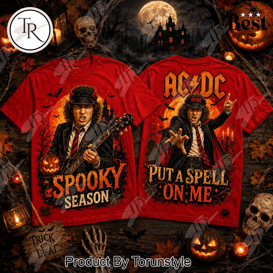 AC/DC Angus Young Halloween Devil Horns Spooky Season Red Graphic T-Shirt AC/DC Angus Young Halloween Devil Horns Spooky Season Red Graphic T-Shirt