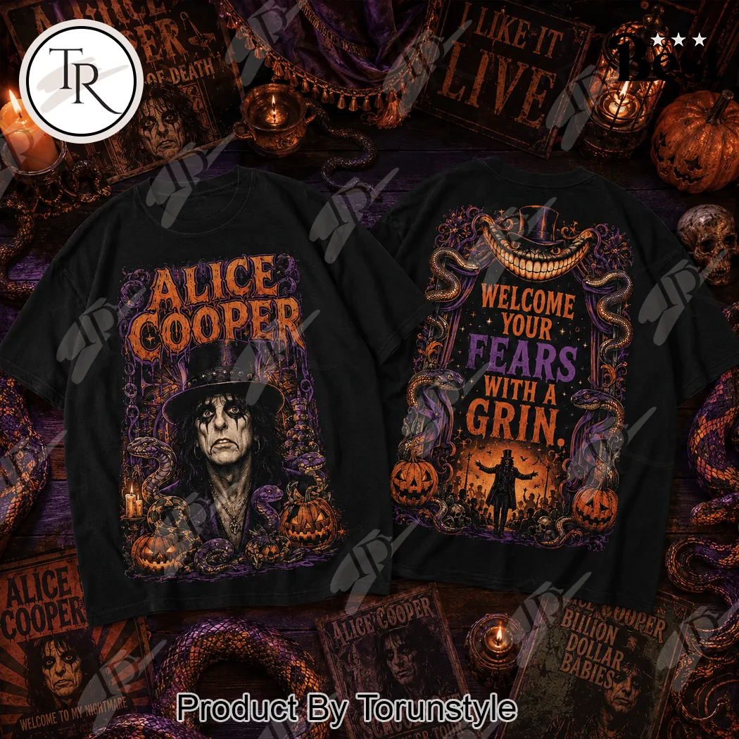 Alice Cooper Welcome Your Fears With A Grin Vintage Rock Band Gothic Graphic T-Shirt Alice Cooper Welcome Your Fears With A Grin Vintage Rock Band Gothic Graphic T-Shirt