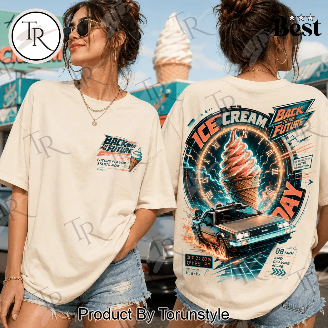 Back to the Future Ice Cream Day Retro DeLorean Graphic T-Shirt Back to the Future Ice Cream Day Retro DeLorean Graphic T-Shirt