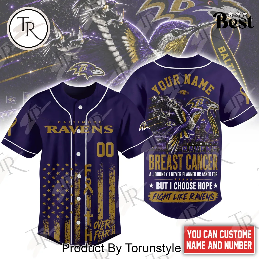 Baltimore Ravens Breast Cancer Awareness Personalized Faith Over Fear Baseball Jersey Baltimore Ravens Breast Cancer Awareness Personalized Faith Over Fear Baseball Jersey