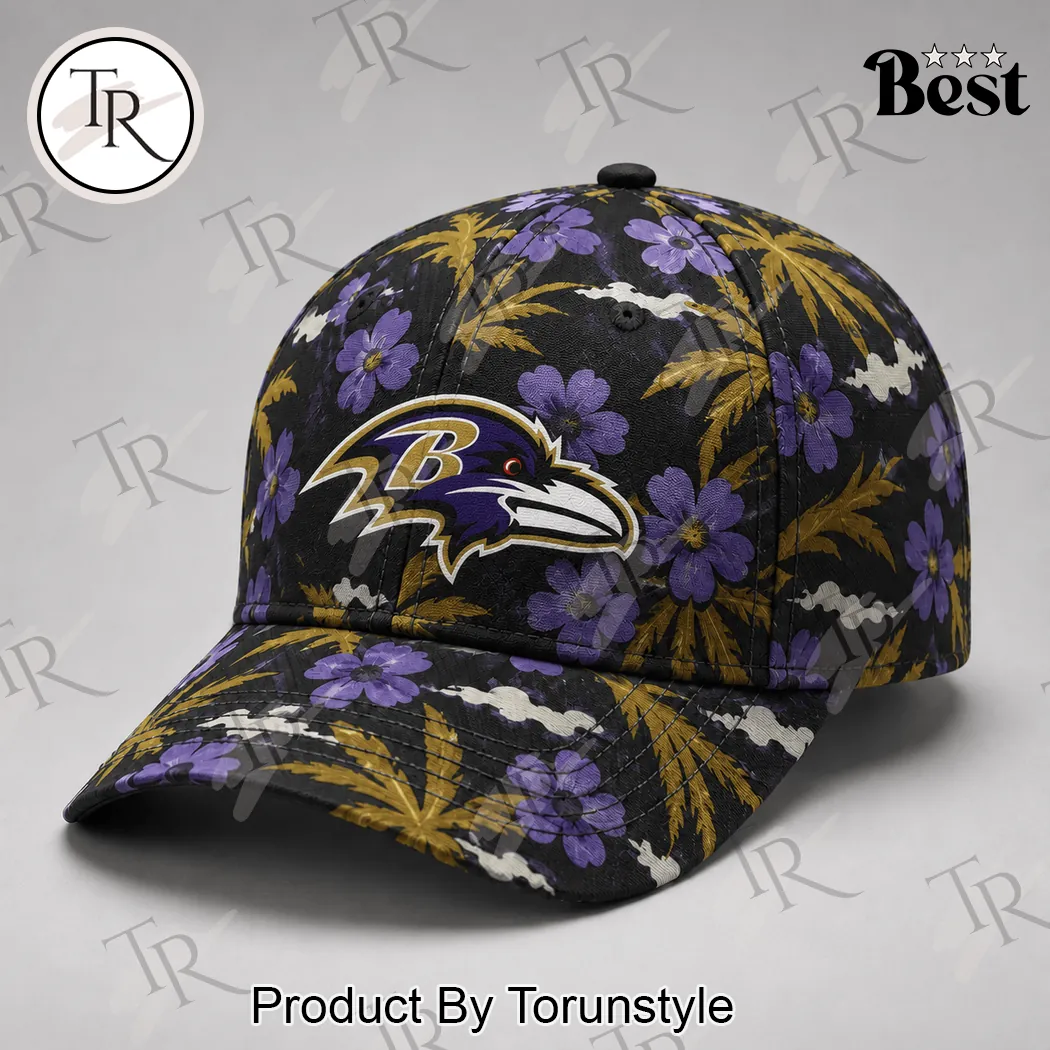 Baltimore Ravens NFL Premium Tropical Floral Summer Print Baseball Cap Baltimore Ravens NFL Premium Tropical Floral Summer Print Baseball Cap