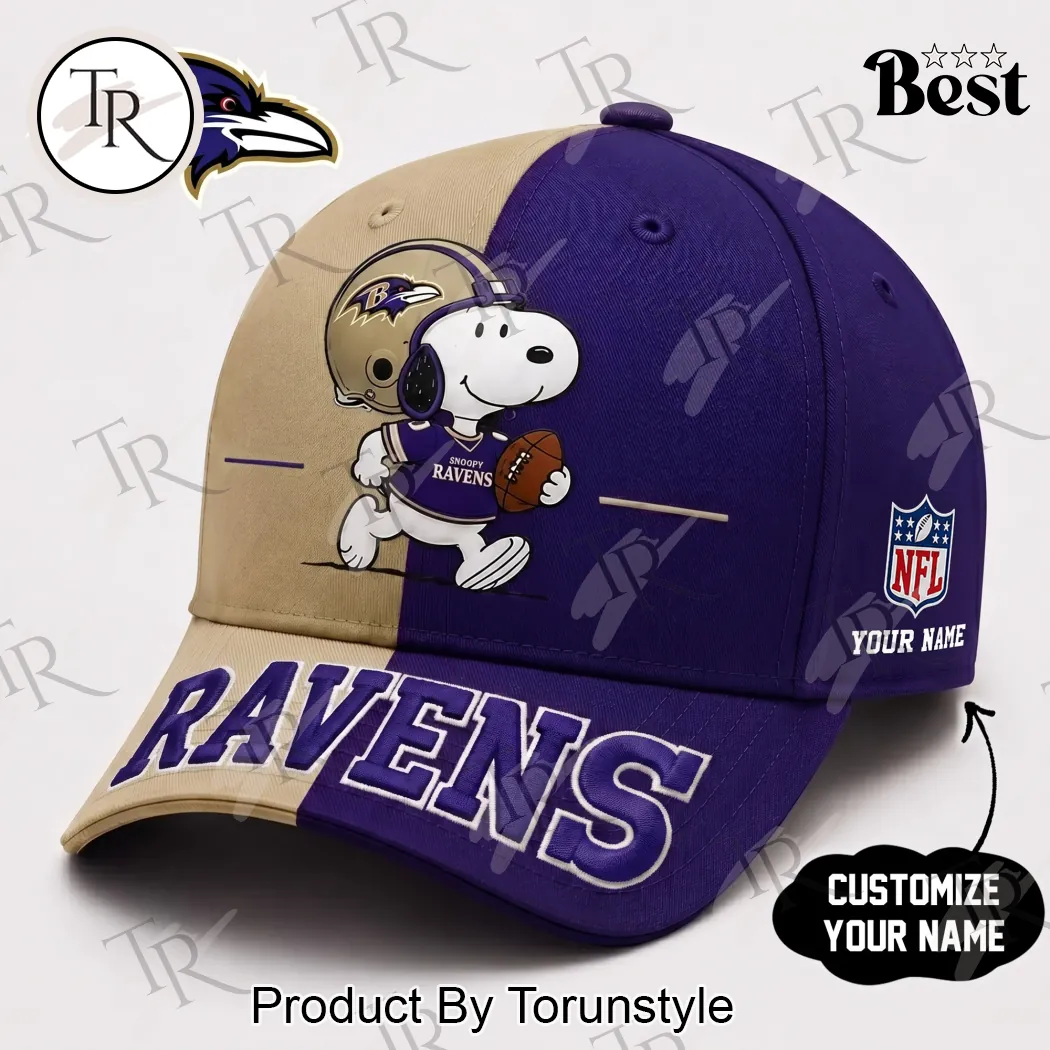 Baltimore Ravens Snoopy NFL Personalized Two Tone Purple Gold Baseball Cap Baltimore Ravens Snoopy NFL Personalized Two Tone Purple Gold Baseball Cap