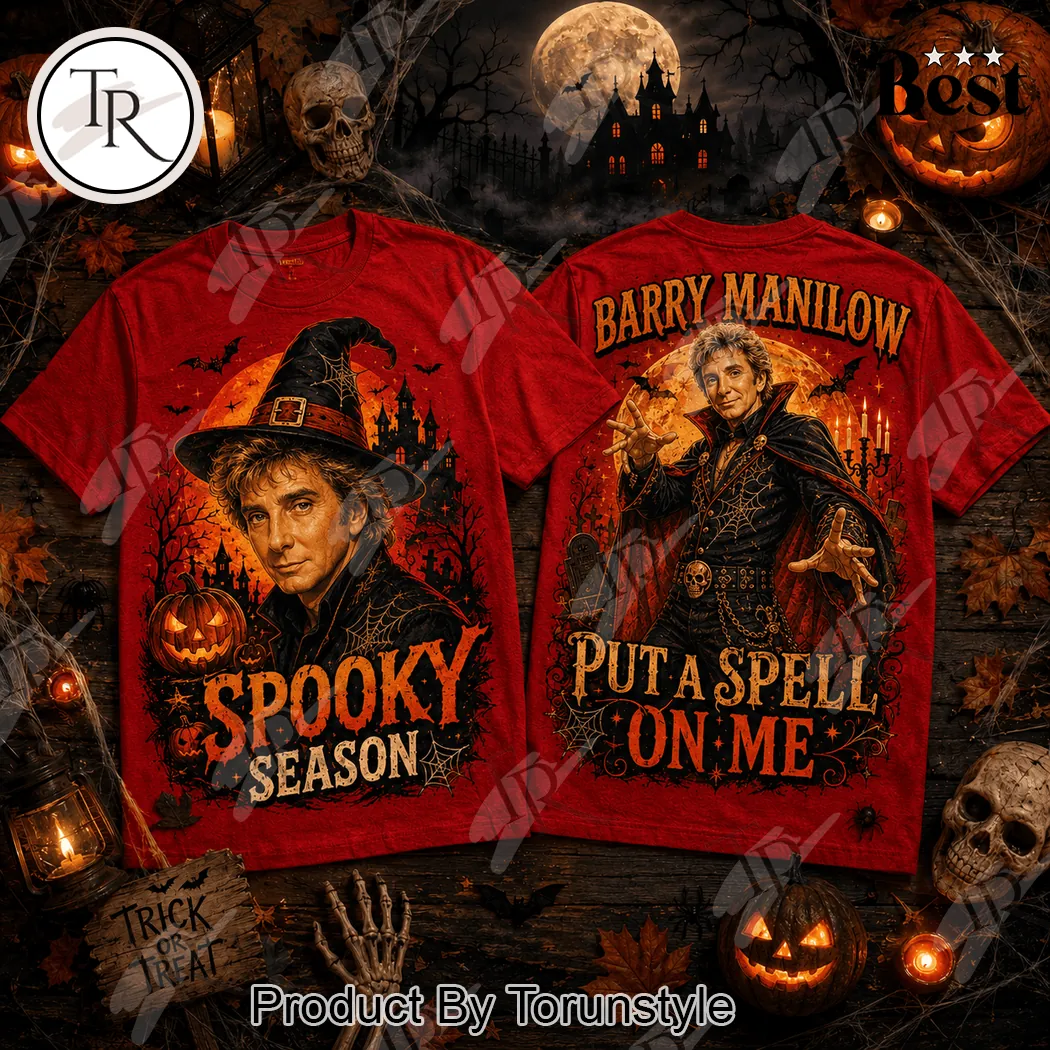Barry Manilow Spooky Season Put A Spell On Me Halloween Red Graphic T-Shirt Barry Manilow Spooky Season Put A Spell On Me Halloween Red Graphic T-Shirt