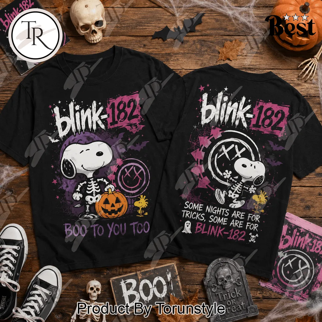 Blink-182 Snoopy Skeleton Halloween Retro Punk Rock Graphic T-Shirt Blink-182 Snoopy Skeleton Halloween Retro Punk Rock Graphic T-Shirt