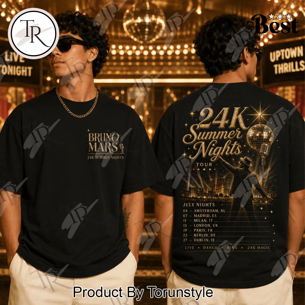 Bruno Mars 24K Summer Nights Tour Vintage Double Sided Concert T-Shirt Bruno Mars 24K Summer Nights Tour Vintage Double Sided Concert T-Shirt