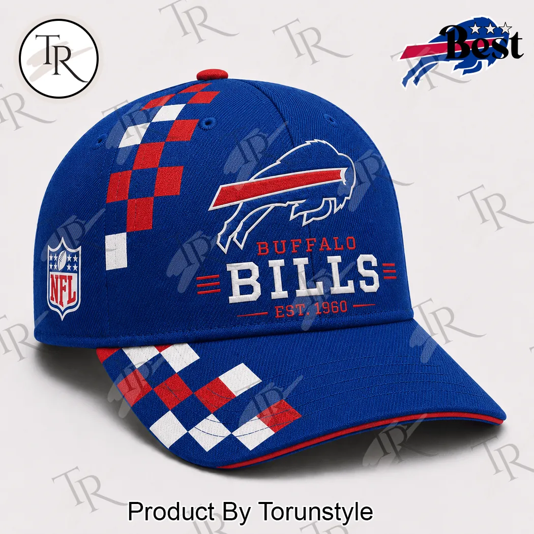 Buffalo Bills NFL Est 1960 Premium Royal Blue Checkerboard Baseball Cap Buffalo Bills NFL Est 1960 Premium Royal Blue Checkerboard Baseball Cap