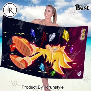 Sonic the Hedgehog 35th Anniversary Super Sonic Chaos Emeralds Commemorative Beach Towel