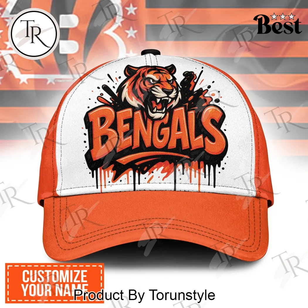 Cincinnati Bengals Personalized Name Graffiti Drip Tiger Mascot Baseball Cap Cincinnati Bengals Personalized Name Graffiti Drip Tiger Mascot Baseball Cap