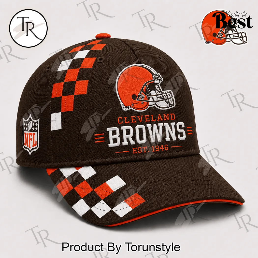 Cleveland Browns NFL Est 1946 Premium Sideline Brown Checkered Baseball Cap Cleveland Browns NFL Est 1946 Premium Sideline Brown Checkered Baseball Cap