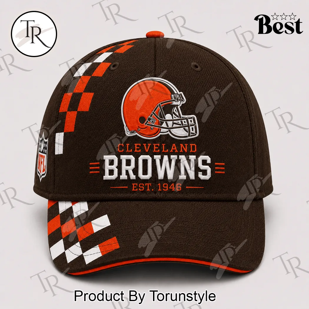 Cleveland Browns NFL Est 1946 Premium Sideline Brown Checkered Baseball Cap Cleveland Browns NFL Est 1946 Premium Sideline Brown Checkered Baseball Cap