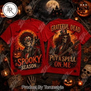 Grateful Dead Halloween Spooky Season Skull Roses Red Graphic T-Shirt