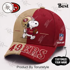 San Francisco 49ers Snoopy Personalized Custom Name Red Gold Baseball Cap
