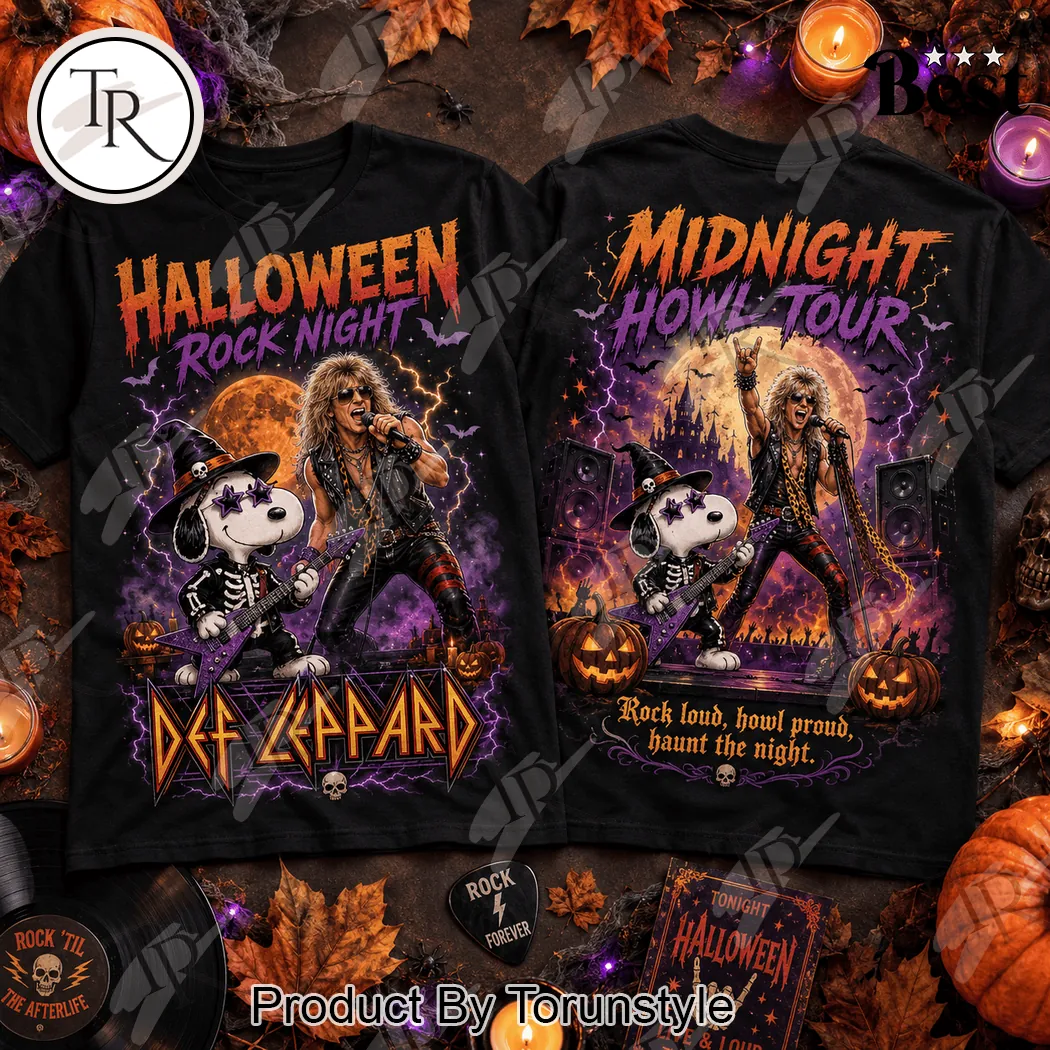 Def Leppard x Snoopy Halloween Midnight Howl Tour Vintage Rock Graphic T-Shirt Def Leppard x Snoopy Halloween Midnight Howl Tour Vintage Rock Graphic T-Shirt