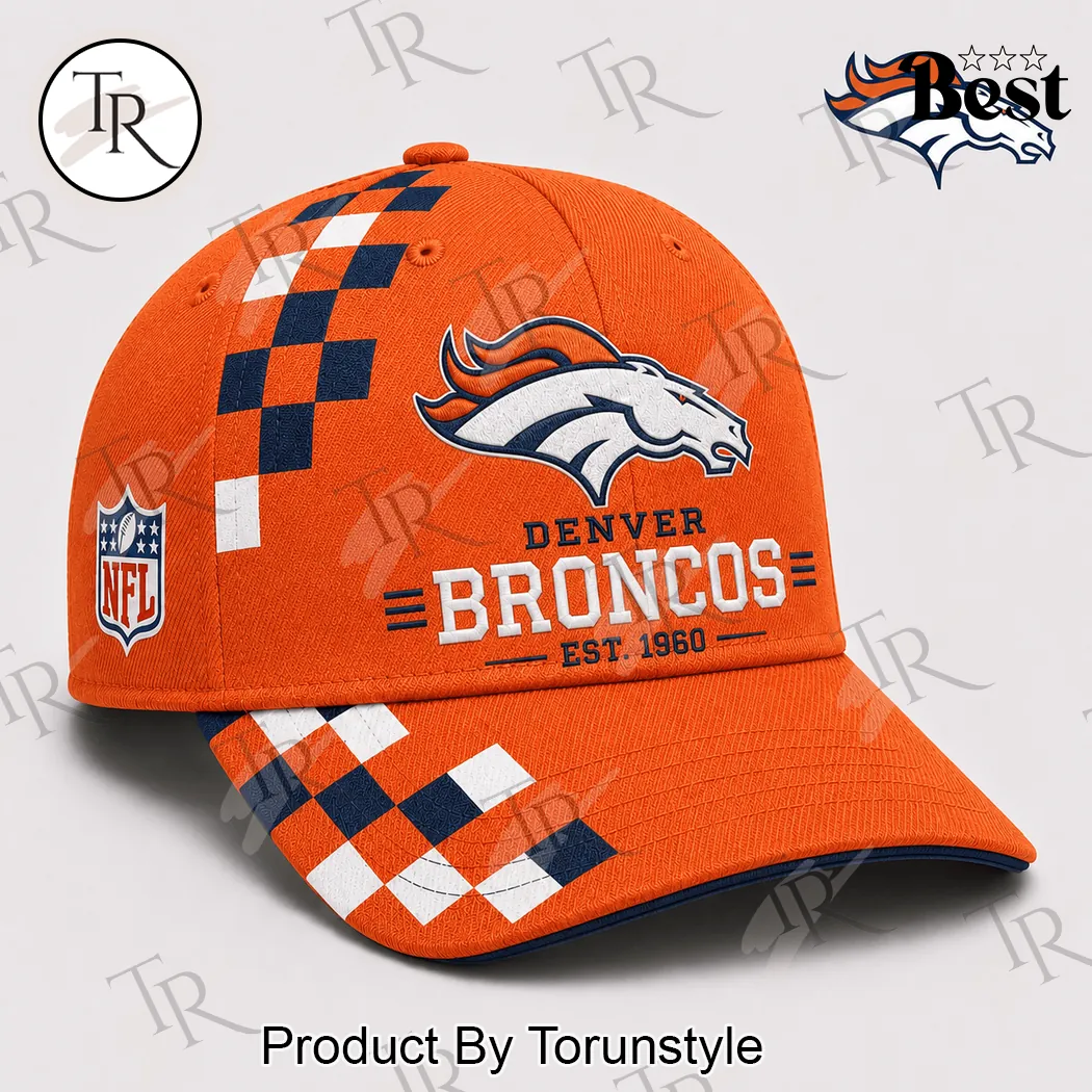 Denver Broncos NFL Est 1960 Orange Checkered Sideline Baseball Cap Denver Broncos NFL Est 1960 Orange Checkered Sideline Baseball Cap