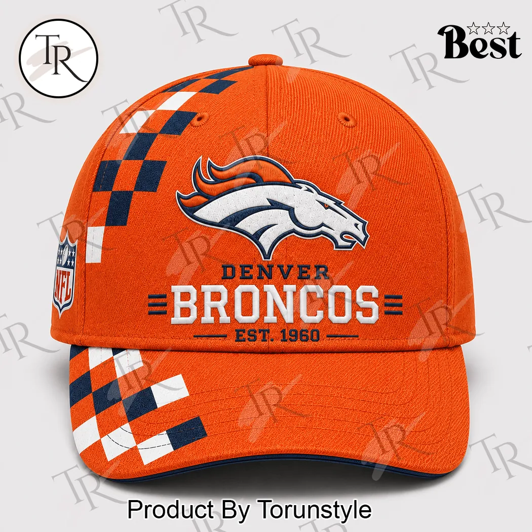 Denver Broncos NFL Est 1960 Orange Checkered Sideline Baseball Cap Denver Broncos NFL Est 1960 Orange Checkered Sideline Baseball Cap