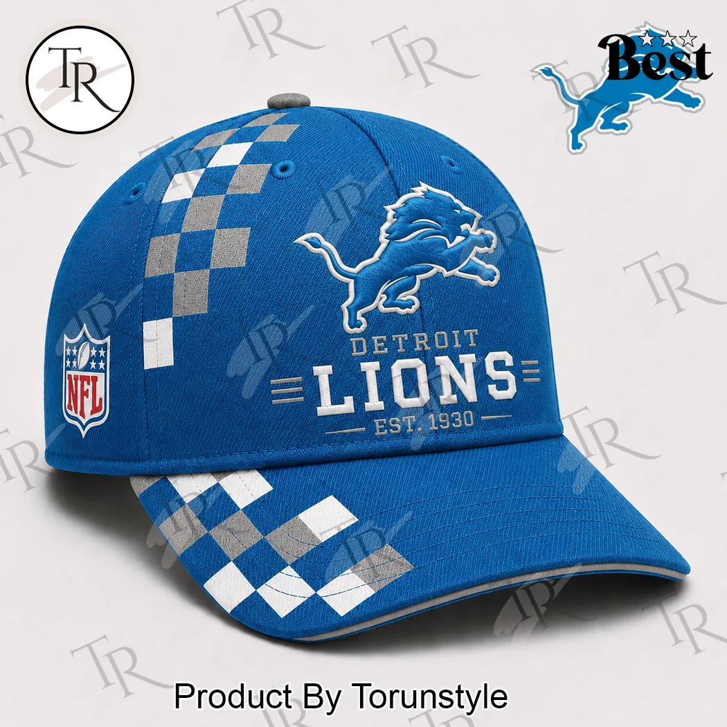 Detroit Lions NFL Sideline Est 1930 Checkered Premium Baseball Cap Detroit Lions NFL Sideline Est 1930 Checkered Premium Baseball Cap