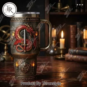 Dungeons and Dragons Medieval Bronze Style Dragon and Sword Tabletop Gamer 40ozTumbler