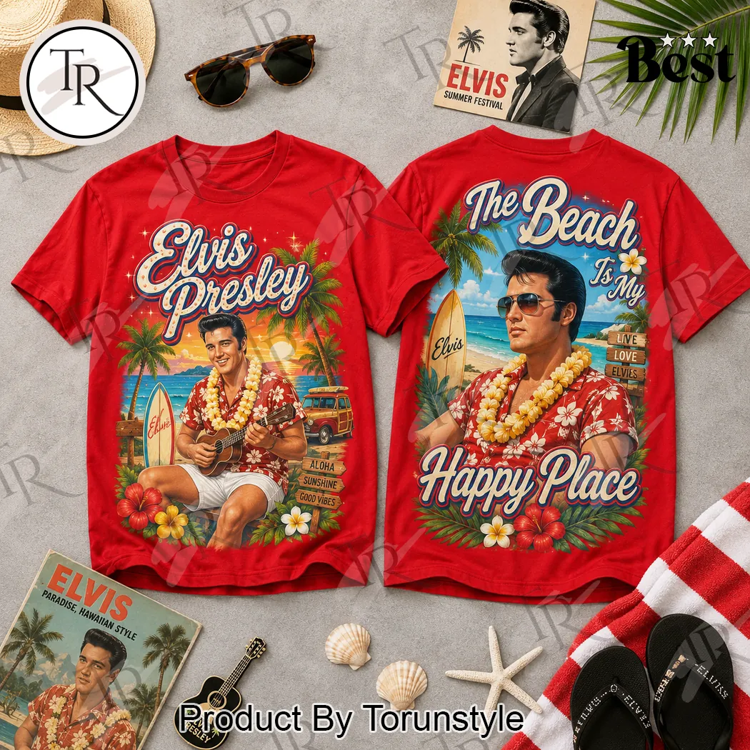 Elvis Presley Vintage Hawaiian Aloha Summer Beach Is My Happy Place Graphic T-Shirt Elvis Presley Vintage Hawaiian Aloha Summer Beach Is My Happy Place Graphic T-Shirt