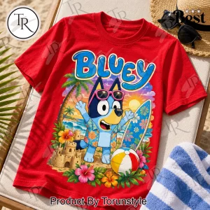 Bluey The Beach Is My Happy Place Red Double Sided Graphic T-Shirt