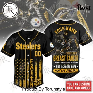 Pittsburgh Steelers Breast Cancer Awareness Hope Over Fear Personalized Black Gold Baseball Jersey