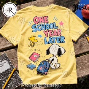 Cute Snoopy Back to School One School Year Later Yellow Graphic T-Shirt