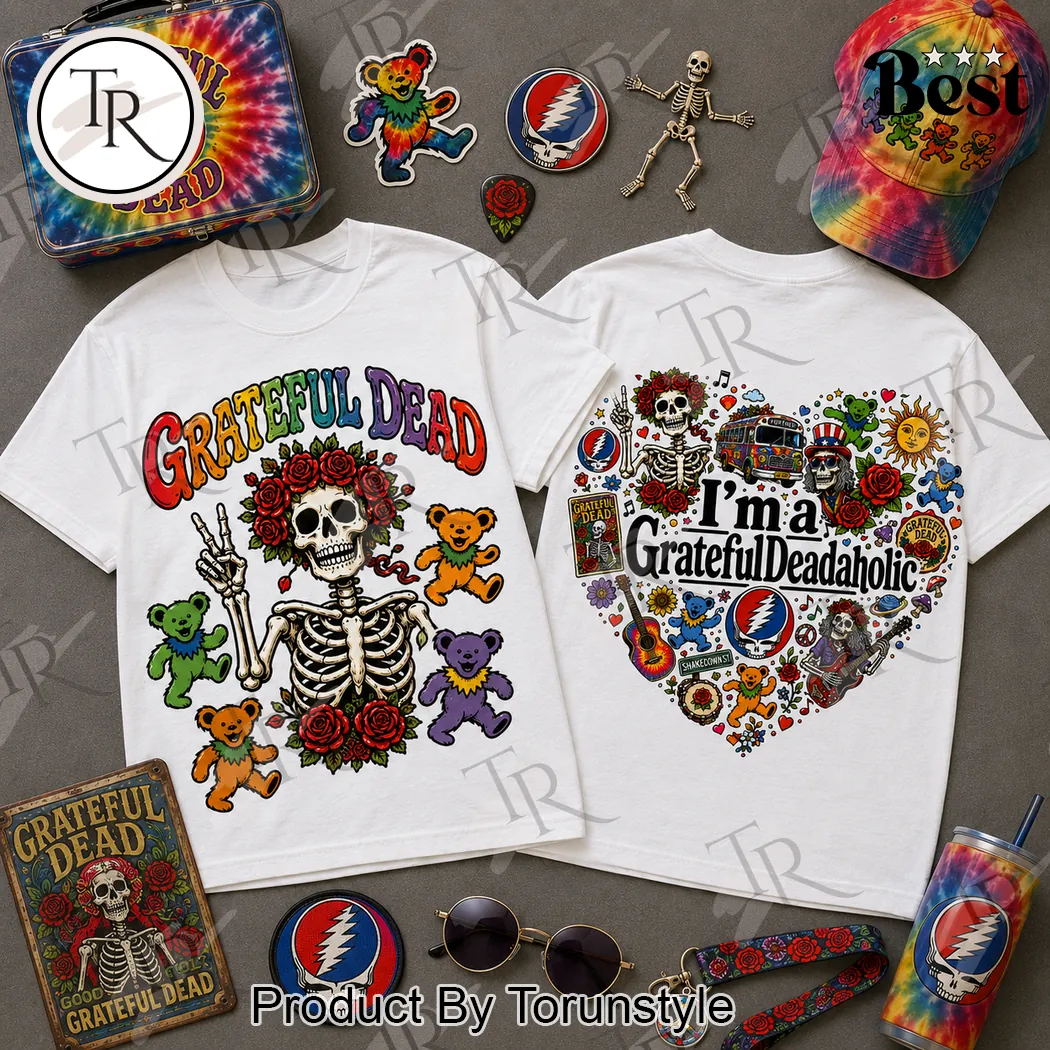 Grateful Dead Bertha Skeleton and Dancing Bears Vintage Retro Double Sided Graphic T-Shirt Grateful Dead Bertha Skeleton and Dancing Bears Vintage Retro Double Sided Graphic T-Shirt