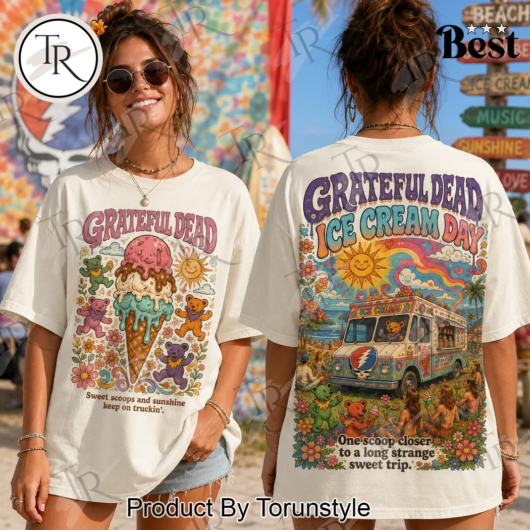 Grateful Dead Ice Cream Day Vintage Psychedelic Dancing Bears Graphic T-Shirt Grateful Dead Ice Cream Day Vintage Psychedelic Dancing Bears Graphic T-Shirt