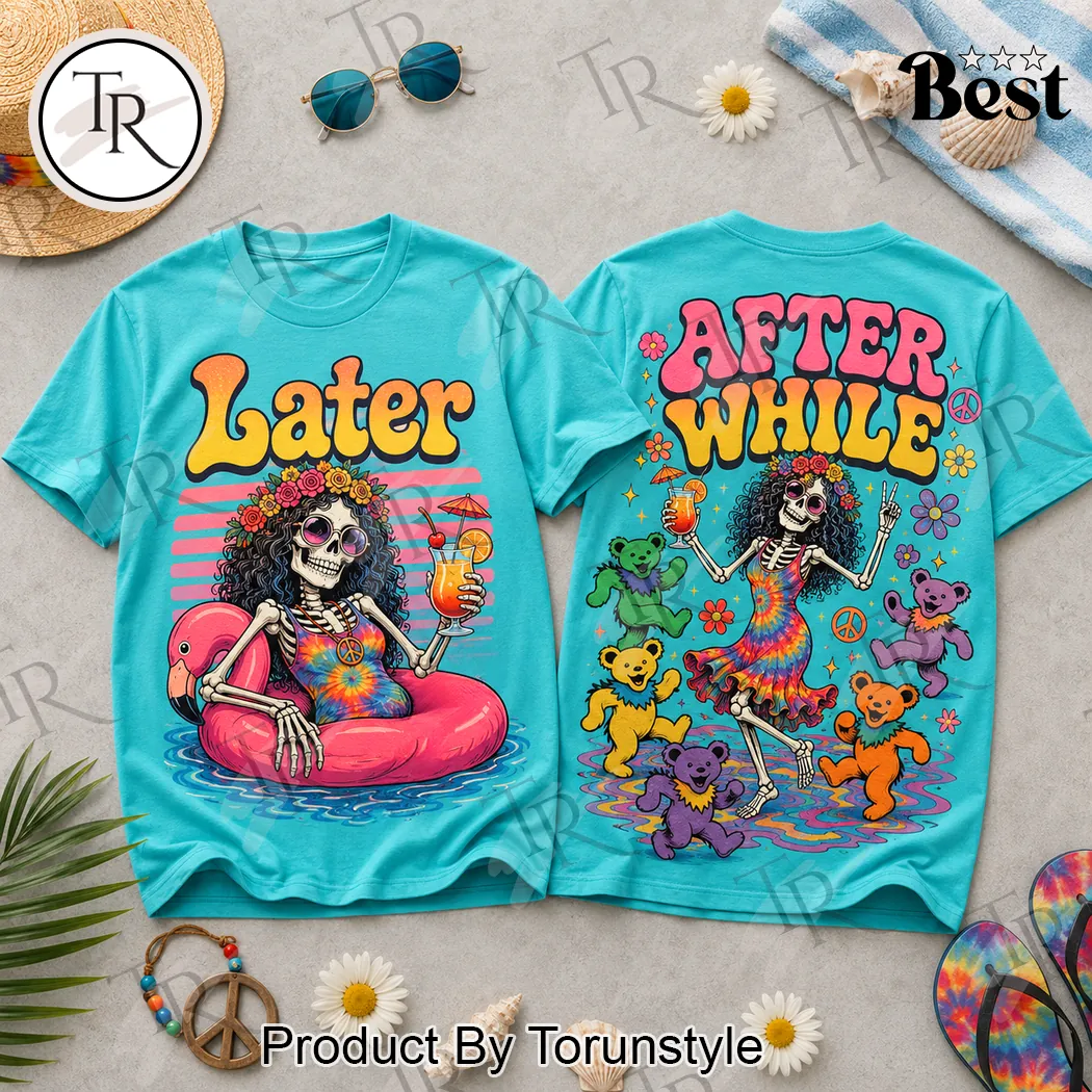Grateful Dead Inspired Hippie Skeleton and Dancing Bears Retro Summer Graphic T-Shirt Grateful Dead Inspired Hippie Skeleton and Dancing Bears Retro Summer Graphic T-Shirt